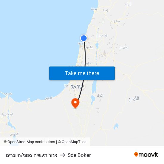 אזור תעשיה צפוני/היוצרים to Sde Boker map