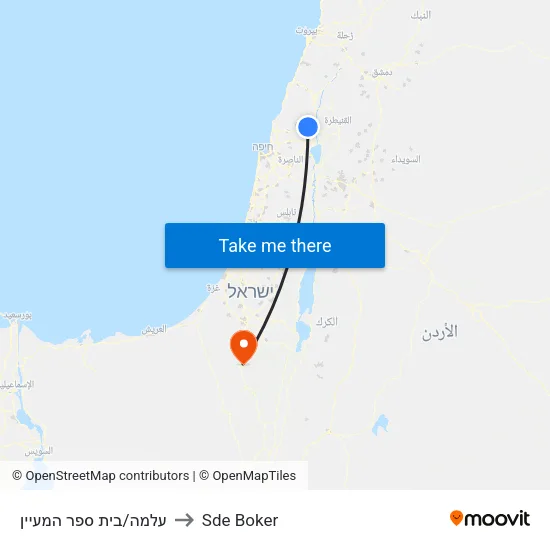 עלמה/בית ספר המעיין to Sde Boker map