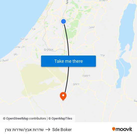 שדרות אבץ/שדרות צורן to Sde Boker map