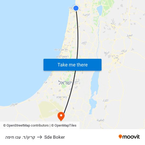 קריון/ד. עכו חיפה to Sde Boker map