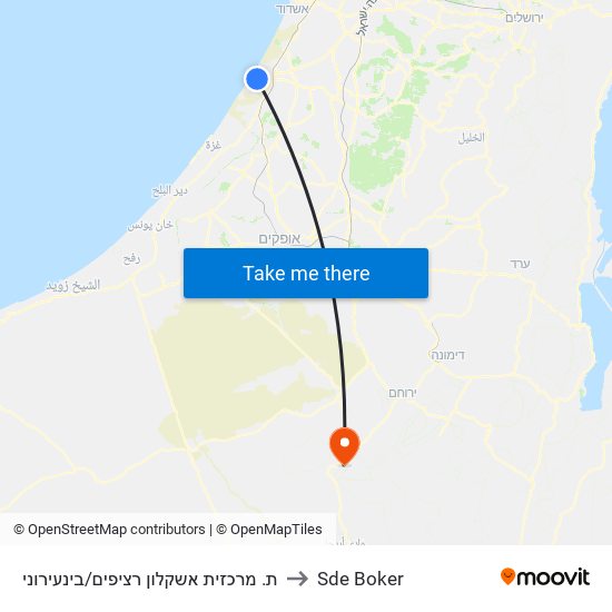 ת. מרכזית אשקלון רציפים/בינעירוני to Sde Boker map