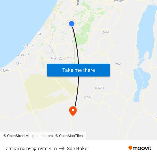 ת. מרכזית קריית גת/הורדה to Sde Boker map