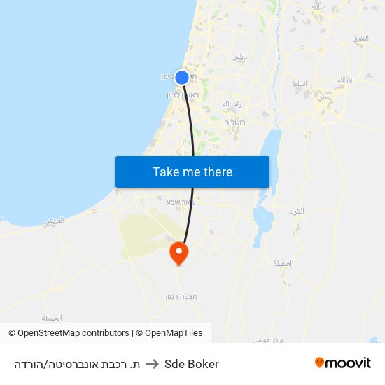 ת. רכבת אונברסיטה/הורדה to Sde Boker map
