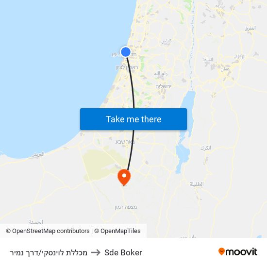 מכללת לוינסקי/דרך נמיר to Sde Boker map
