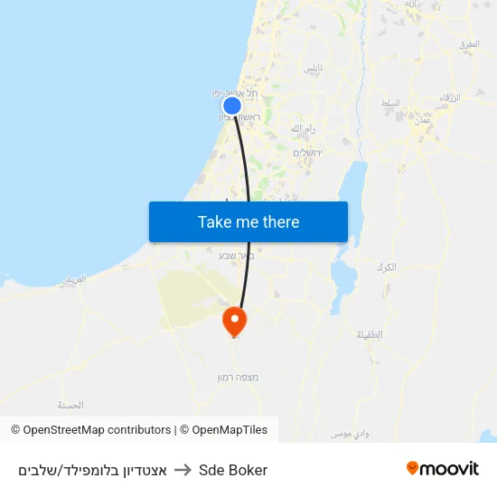 Bloomfield Stadium/Shelavim to Sde Boker map