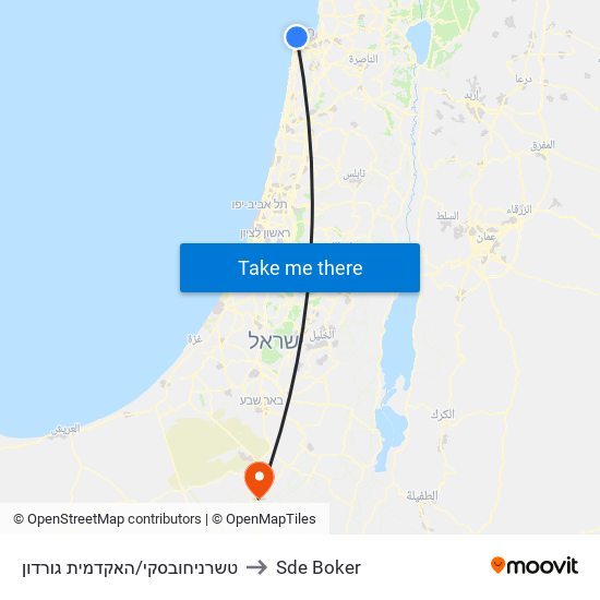 טשרניחובסקי/האקדמית גורדון to Sde Boker map