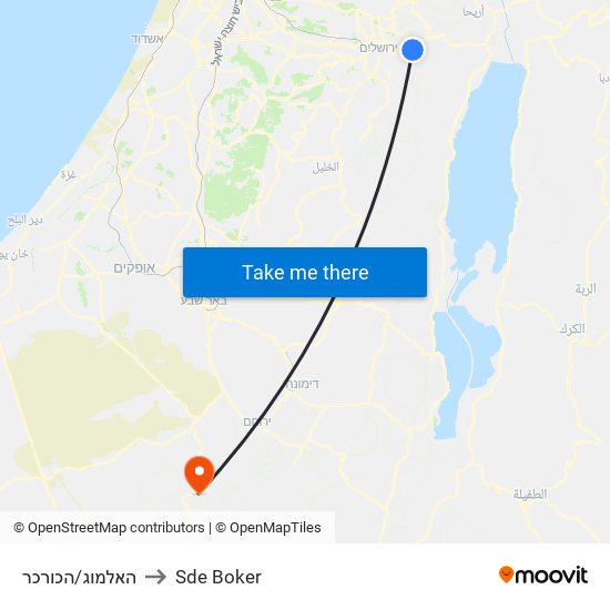 האלמוג/הכורכר to Sde Boker map