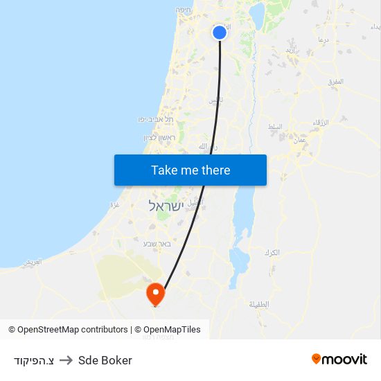 צ.הפיקוד to Sde Boker map