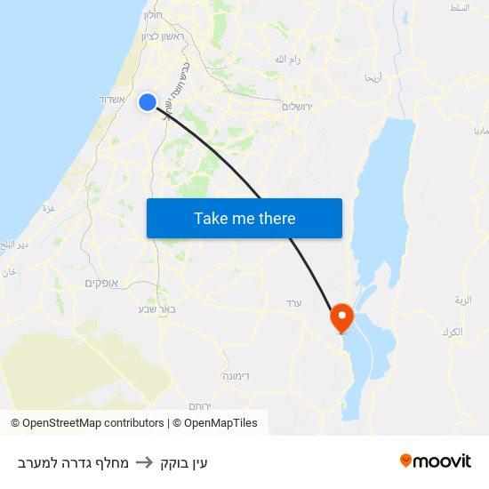 מחלף גדרה למערב to עין בוקק map