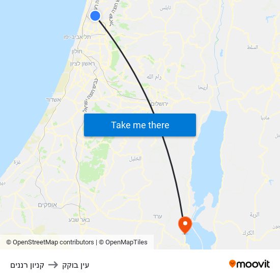 קניון רננים to עין בוקק map