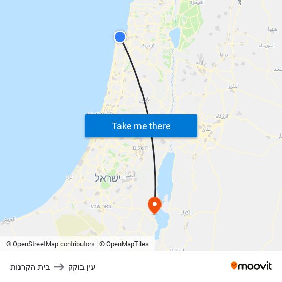 בית הקרנות to עין בוקק map