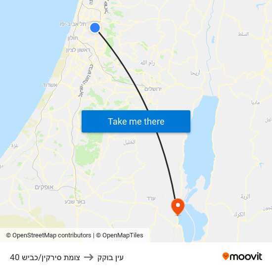 צומת סירקין/כביש 40 to עין בוקק map