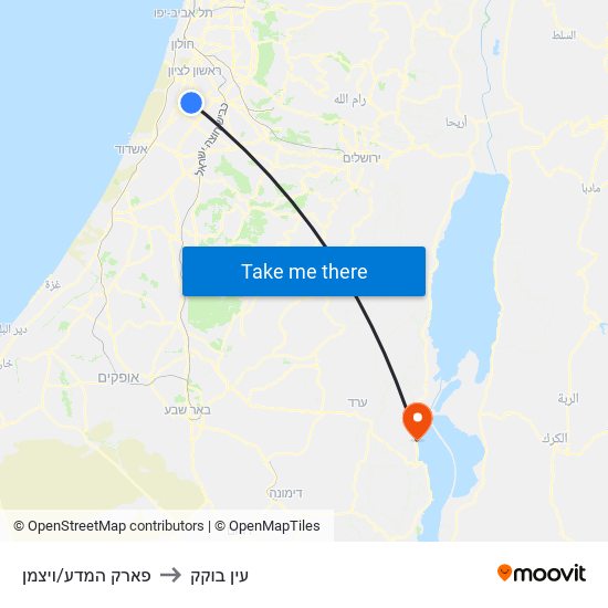 פארק המדע/ויצמן to עין בוקק map