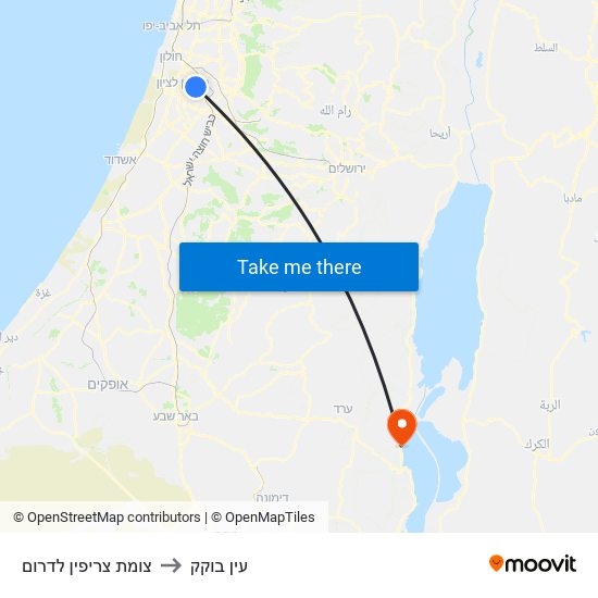 צומת צריפין לדרום to עין בוקק map