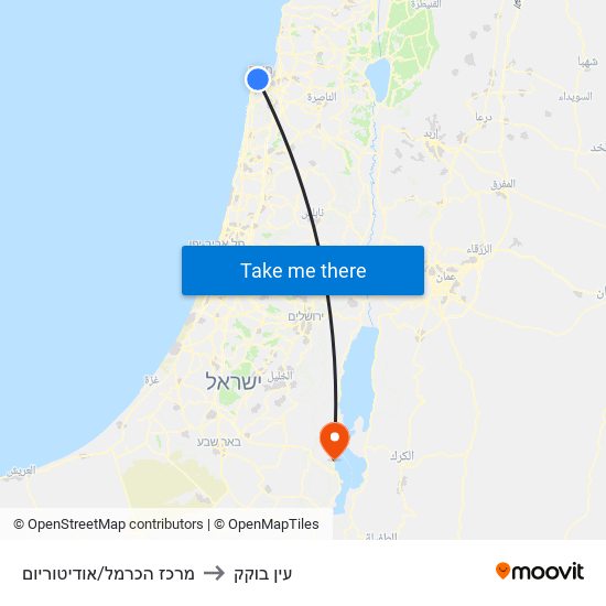 מרכז הכרמל/אודיטוריום to עין בוקק map