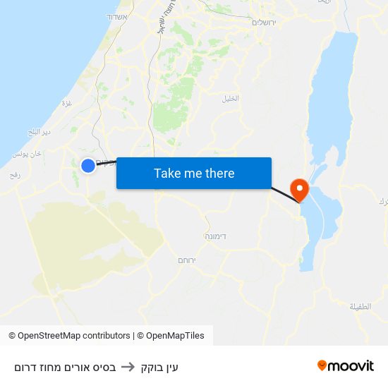 בסיס אורים מחוז דרום to עין בוקק map