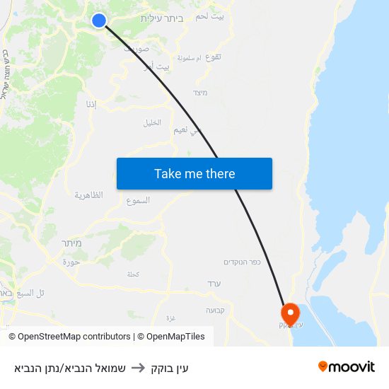 שמואל הנביא/נתן הנביא to עין בוקק map