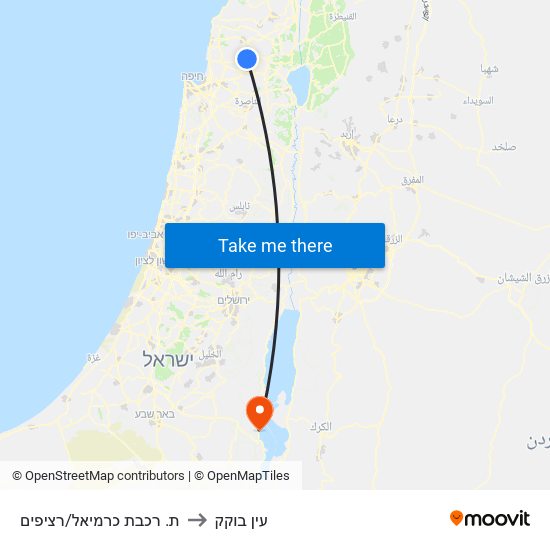 ת. רכבת כרמיאל/רציפים to עין בוקק map