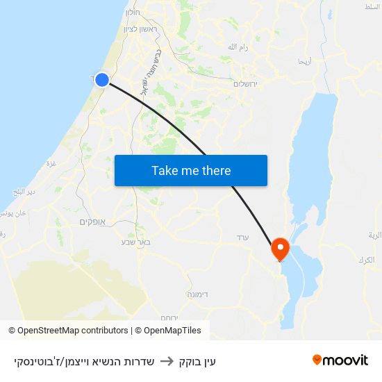 שדרות הנשיא וייצמן/ז'בוטינסקי to עין בוקק map