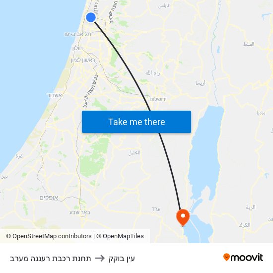 תחנת רכבת רעננה מערב to עין בוקק map