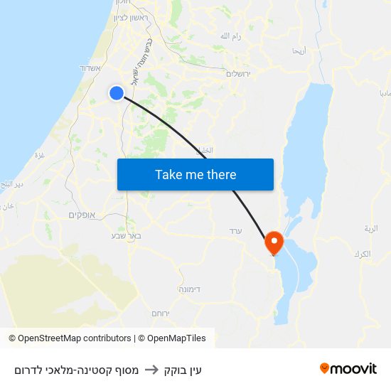 מסוף קסטינה-מלאכי לדרום to עין בוקק map