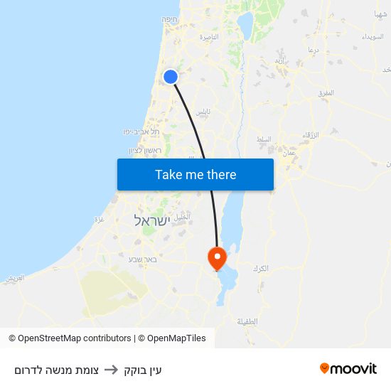 צומת מנשה לדרום to עין בוקק map