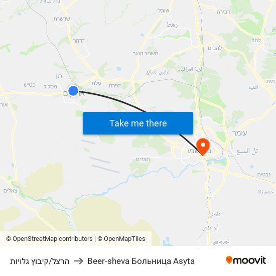 הרצל/קיבוץ גלויות to Beer-sheva Больница Asyta map