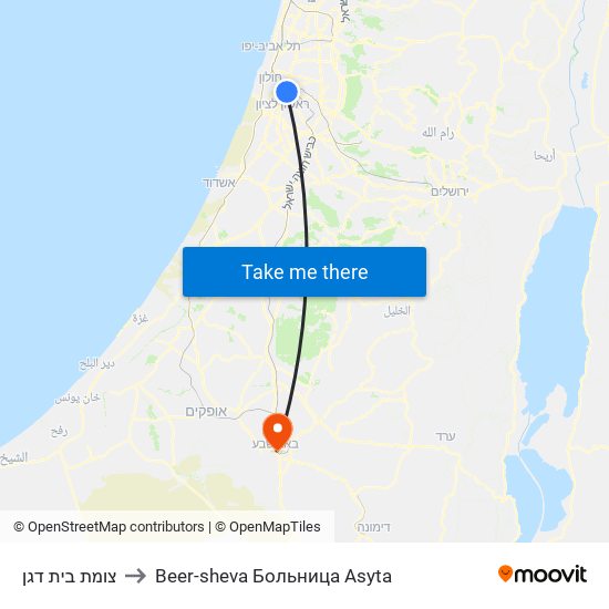 צומת בית דגן to Beer-sheva Больница Asyta map