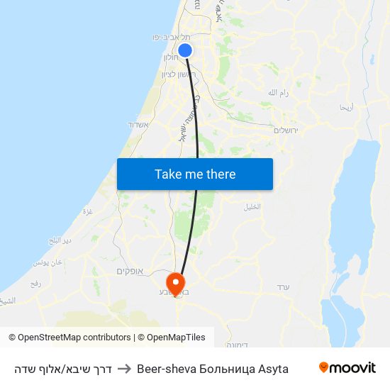 דרך שיבא/אלוף שדה to Beer-sheva Больница Asyta map