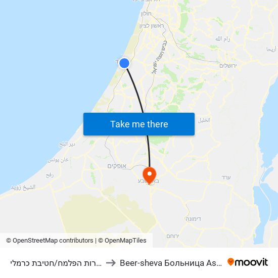 שדרות הפלמח/חטיבת כרמלי to Beer-sheva Больница Asyta map