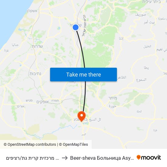 ת. מרכזית קרית גת/רציפים to Beer-sheva Больница Asyta map