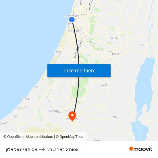 אסותא/יגאל אלון to אסותא באר שבע map