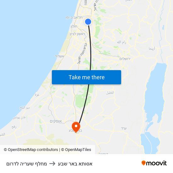 מחלף שעריה לדרום to אסותא באר שבע map