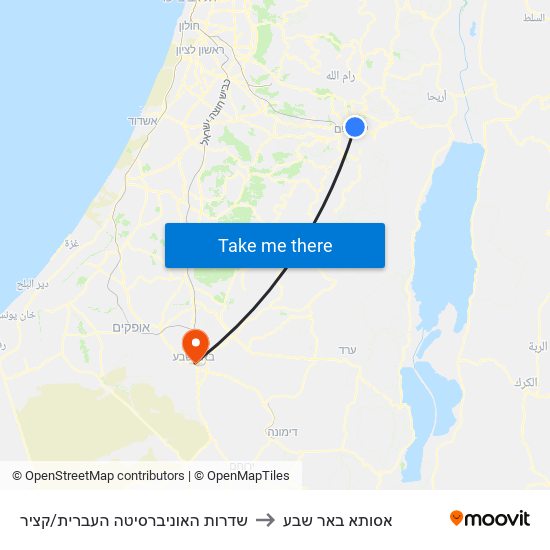 שדרות האוניברסיטה העברית/קציר to אסותא באר שבע map