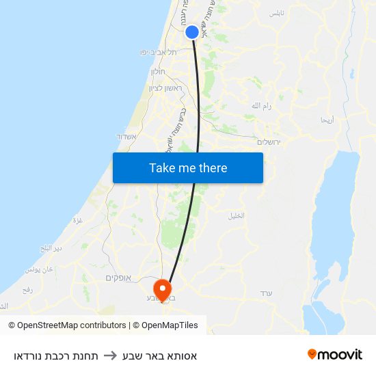 תחנת רכבת נורדאו to אסותא באר שבע map