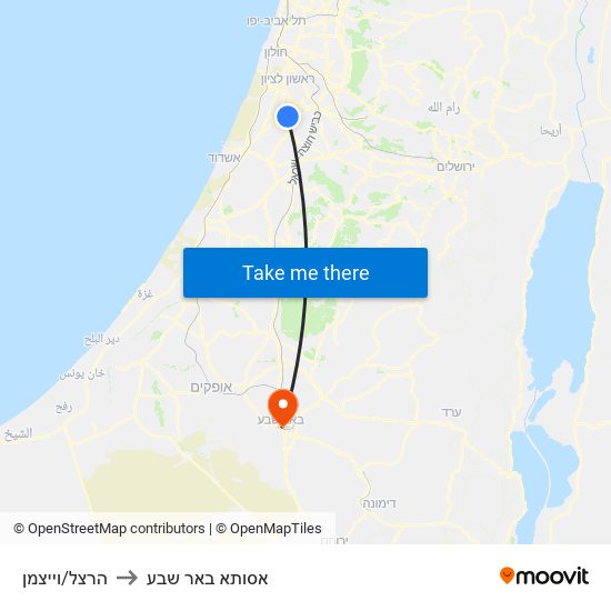 הרצל/וייצמן to אסותא באר שבע map