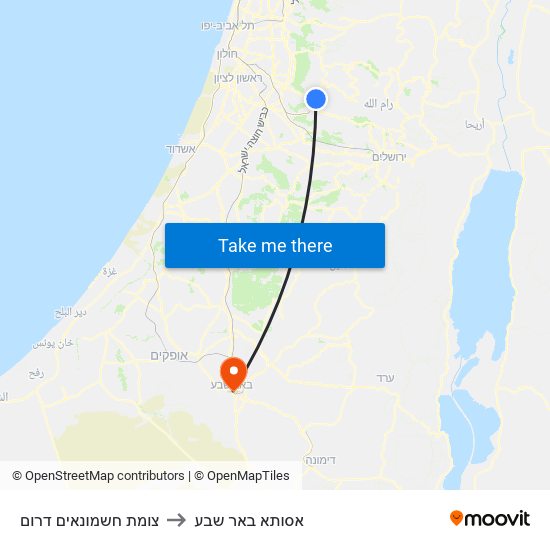 צומת חשמונאים דרום to אסותא באר שבע map