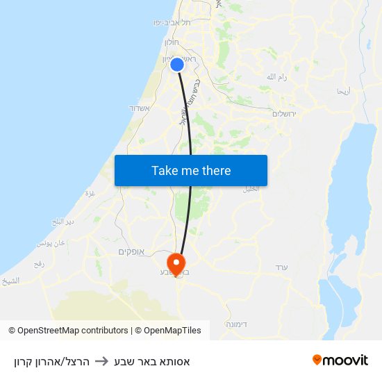 הרצל/אהרון קרון to אסותא באר שבע map