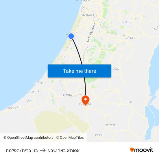 בני ברית/הפלמח to אסותא באר שבע map