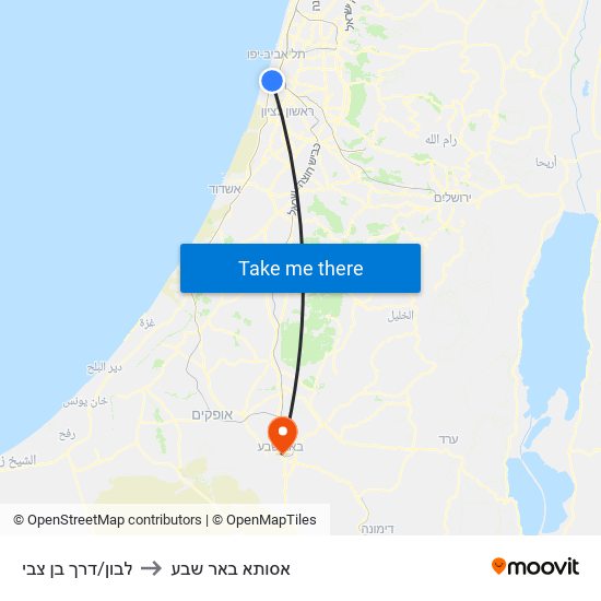 לבון/דרך בן צבי to אסותא באר שבע map