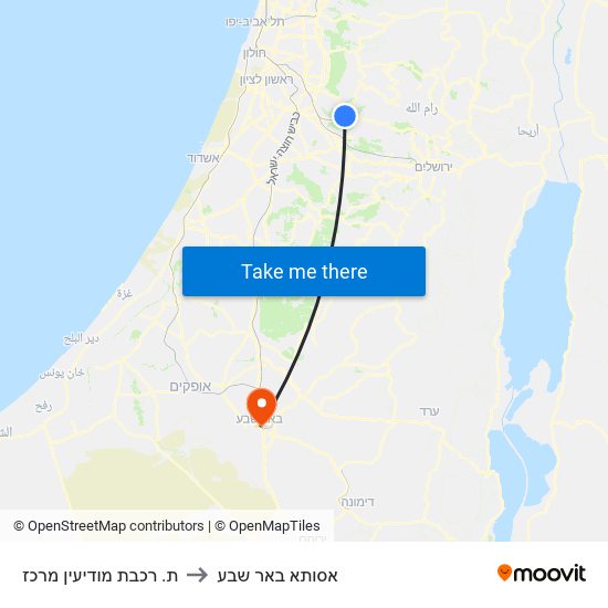 ת. רכבת מודיעין מרכז to אסותא באר שבע map