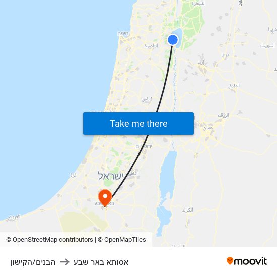 הבנים/הקישון to אסותא באר שבע map