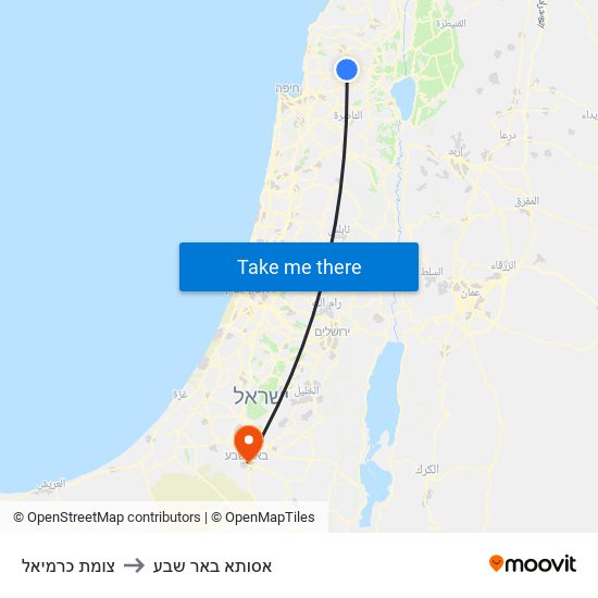 צומת כרמיאל to אסותא באר שבע map