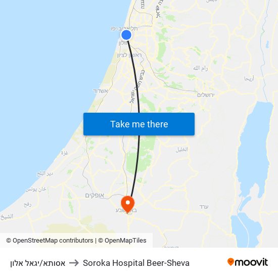 אסותא/יגאל אלון to Soroka Hospital Beer-Sheva map