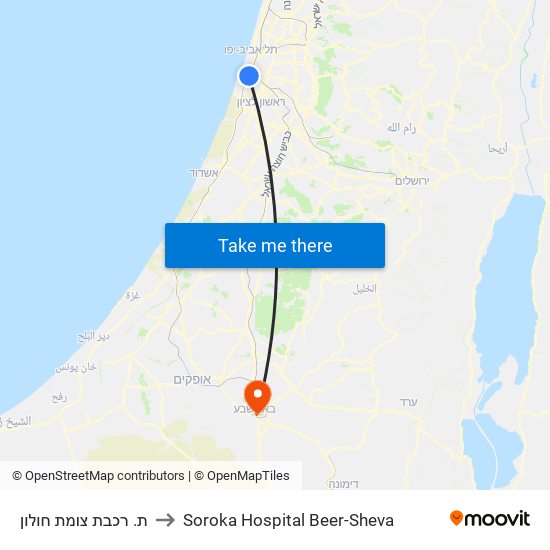 ת. רכבת צומת חולון to Soroka Hospital Beer-Sheva map