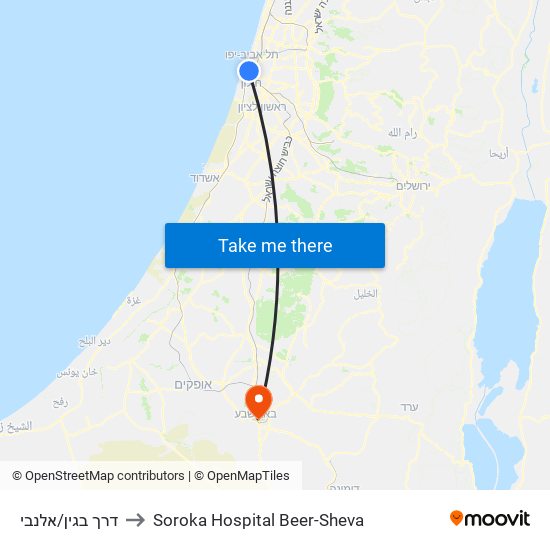דרך בגין/אלנבי to Soroka Hospital Beer-Sheva map