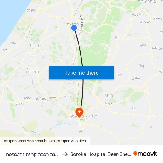 תחנת רכבת קריית גת/כניסה to Soroka Hospital Beer-Sheva map