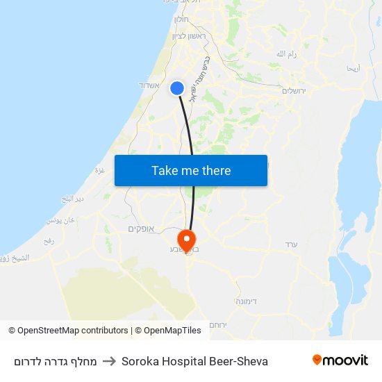 מחלף גדרה לדרום to Soroka Hospital Beer-Sheva map