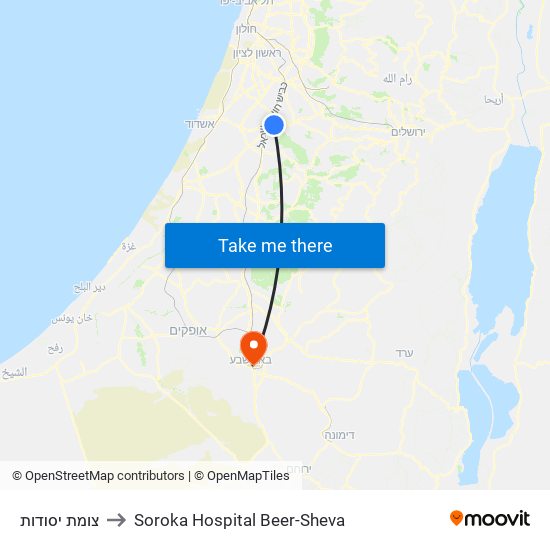 צומת יסודות to Soroka Hospital Beer-Sheva map