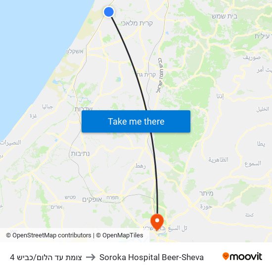 צומת עד הלום/כביש 4 to Soroka Hospital Beer-Sheva map